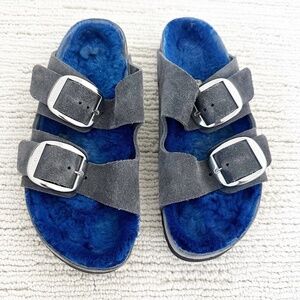 Birkenstock X Barneys | Two-Strap Arizona Unisex Shearling Boho | 39 | Gray/Blue